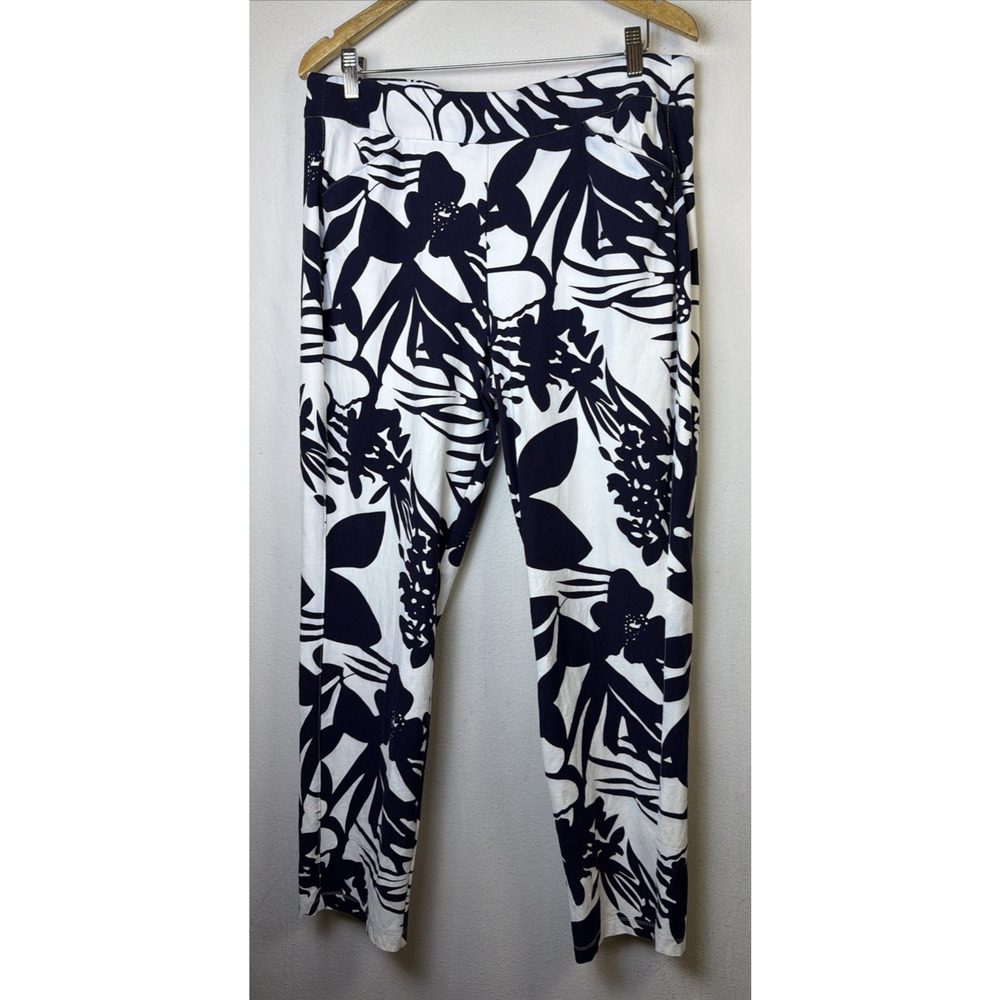 Chico's 2.5 Travelers vacation Hawaii Tropical Floral resort Ankle Pants Navy 14 - Picture 6 of 14